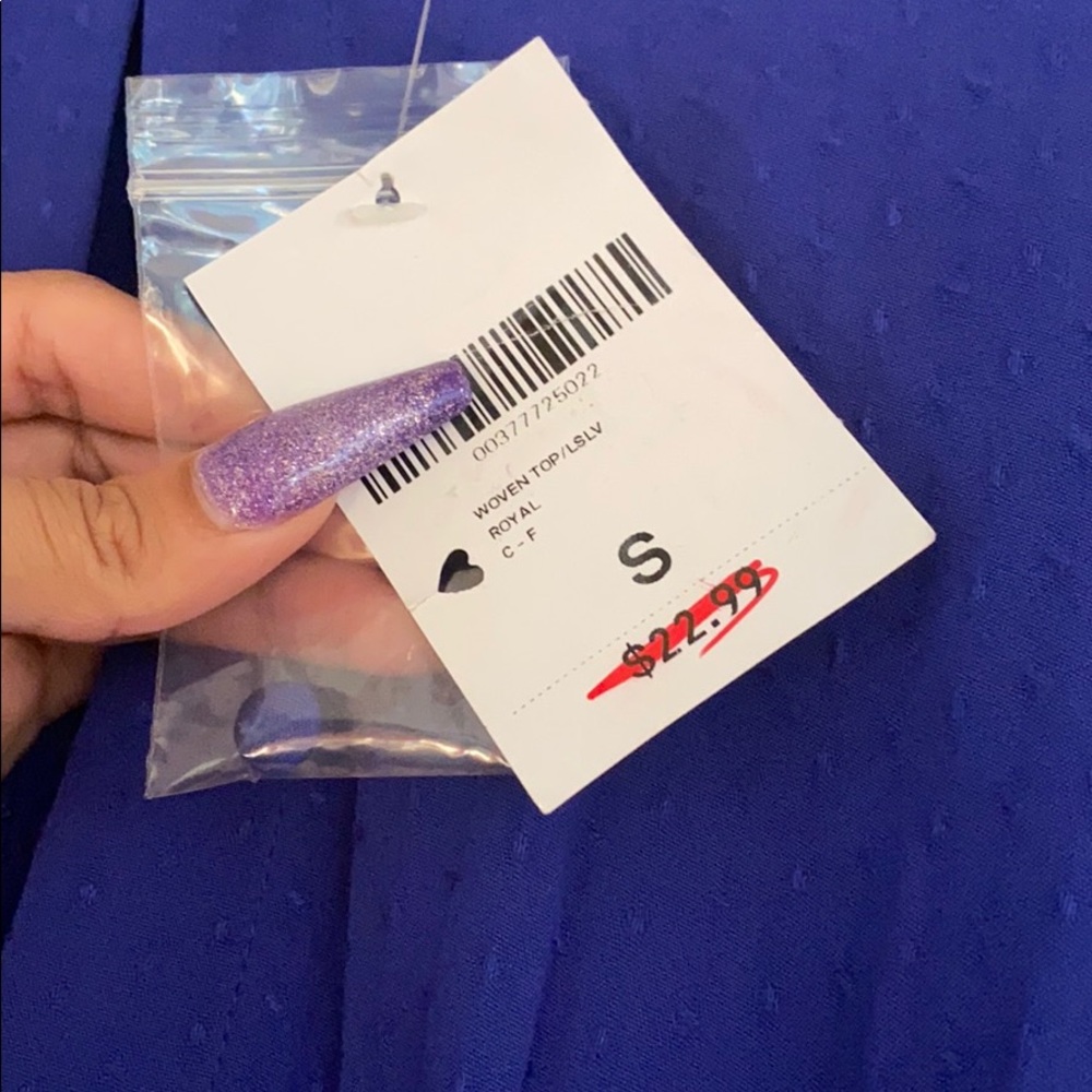 Royal blue peplum sleeved tie back crop blouse - Picture 5 of 10